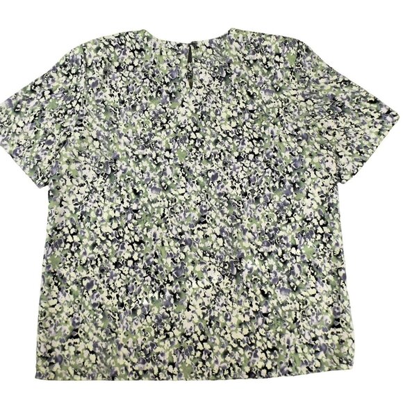 Womens Floral Blouse Black Green and Purple Top Size Large Short Sleeve  JH1037 - Picture 3 of 4